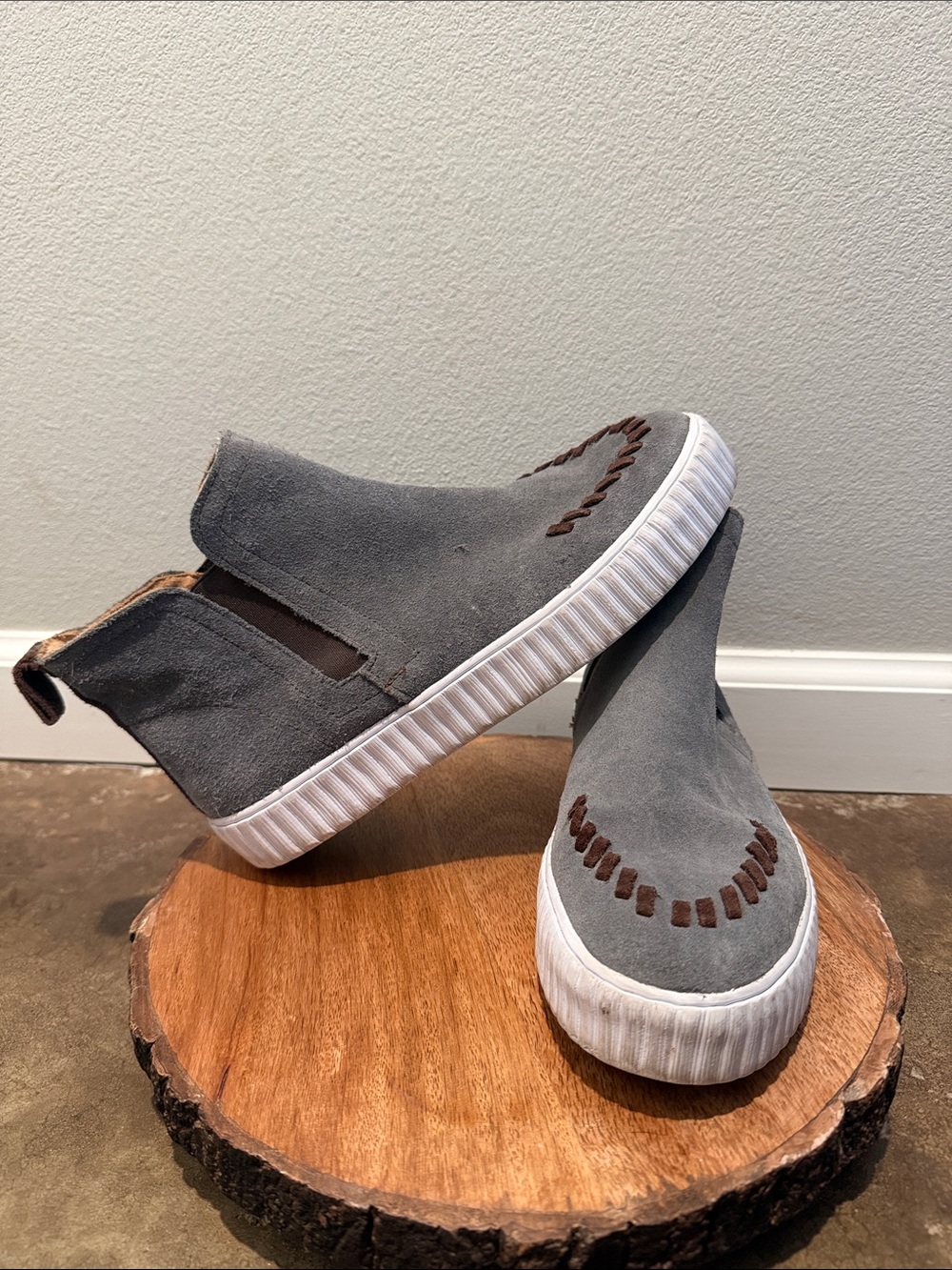 Women's Grey Slip-On Suede Casual Shoes with White Sole